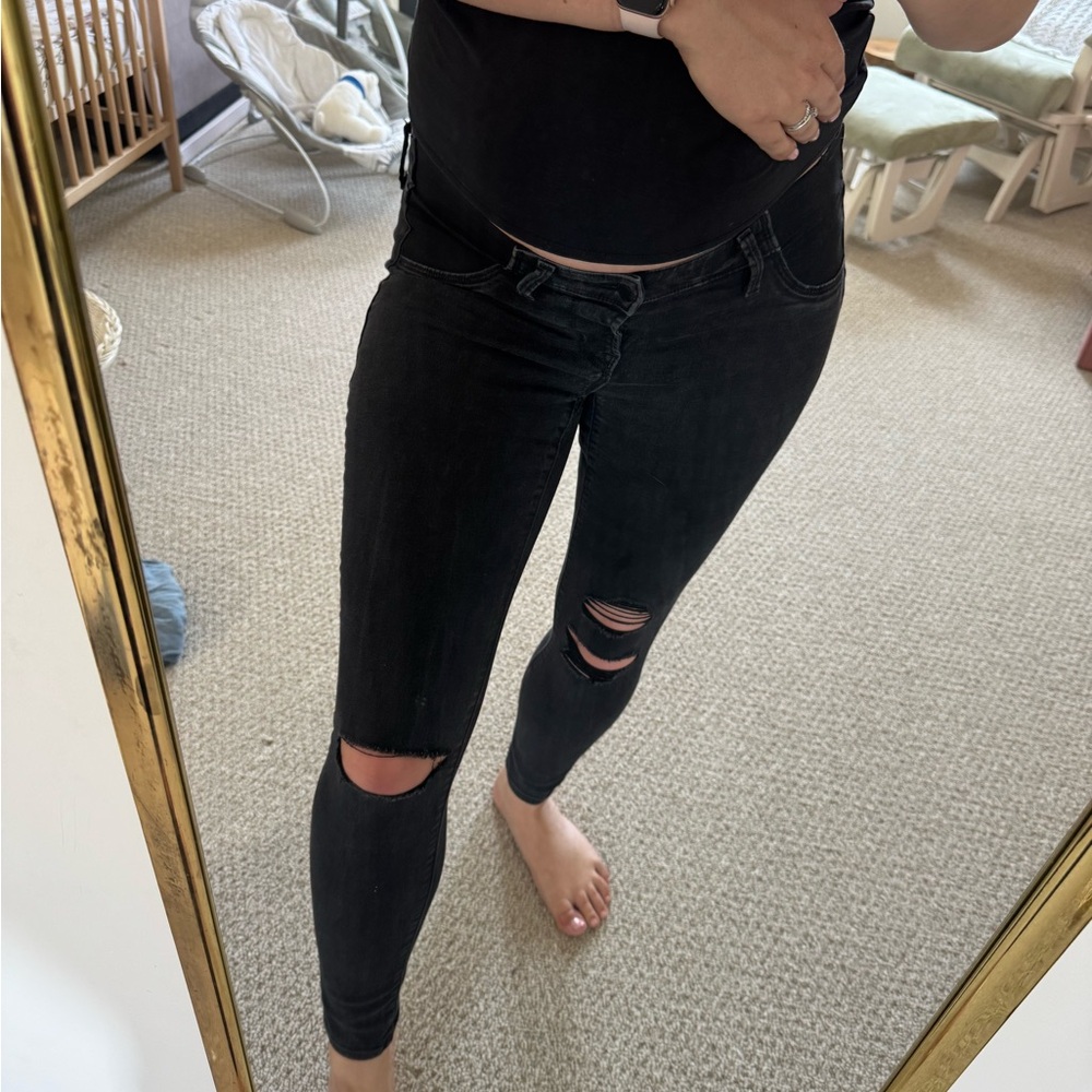 Black Distressed Women maternity Jeans